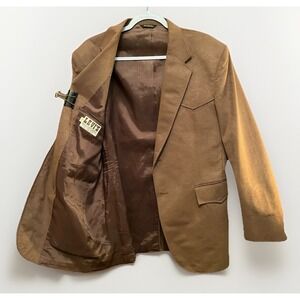 Vintage 70s Levi's Western Wear Blazer Jacket Brown Suede Look Men's 42L Yoked